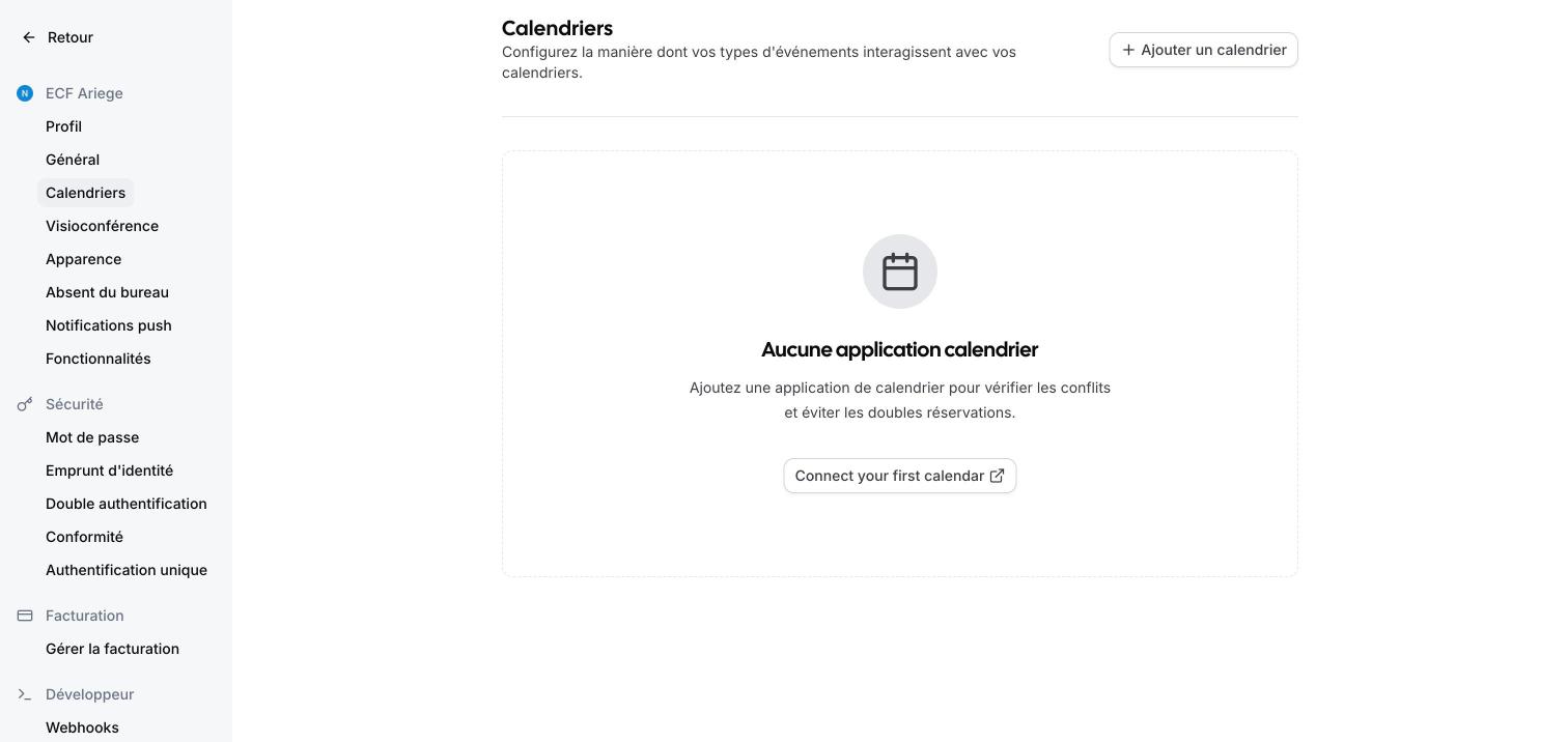 Écran Calendriers, vide