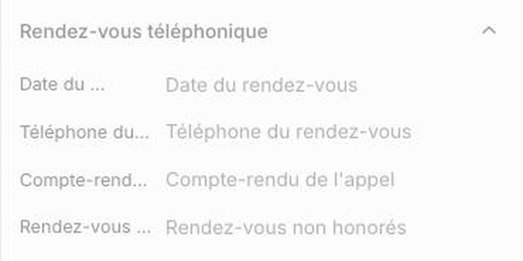 Section Rendez-vous téléphonique sur la fiche dossier